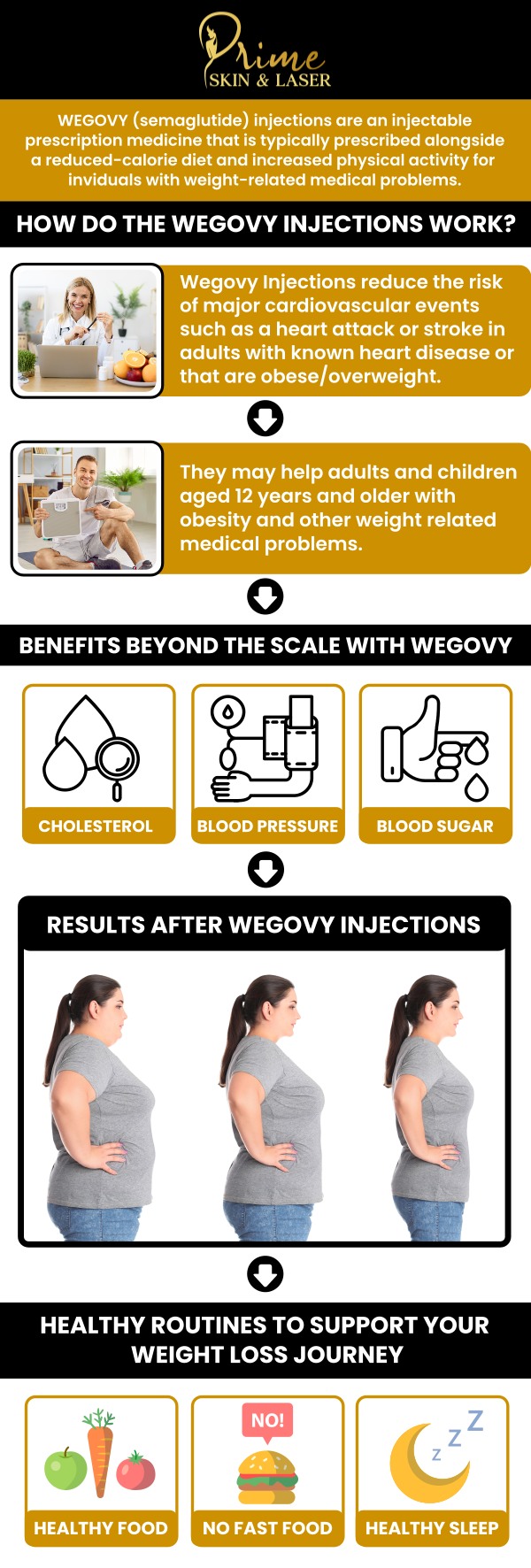 The first week after your initial Wegovy shot is an important period as your body begins adjusting to the medication. During this time, you may experience mild side effects such as nausea, fatigue, and digestive changes as your system adapts to the appetite-suppressing effects of the medication. Regular check-ins with your healthcare provider can ensure that the treatment is progressing as expected, and they can help manage any side effects. At Prime Skin & Laser, our dedicated team is here to support you throughout the first week and beyond, ensuring you feel confident and comfortable on your Wegovy weight loss journey. Contact us today for more information or schedule an appointment online. We are conveniently located at 5748 N Canton Center Rd, Canton Township, MI 48187. The first week after your initial Wegovy shot is an important period as your body begins adjusting to the medication. During this time, you may experience mild side effects such as nausea, fatigue, and digestive changes as your system adapts to the appetite-suppressing effects of the medication. Regular check-ins with your healthcare provider can ensure that the treatment is progressing as expected, and they can help manage any side effects. At Prime Skin & Laser, our dedicated team is here to support you throughout the first week and beyond, ensuring you feel confident and comfortable on your Wegovy weight loss journey. Contact us today for more information or schedule an appointment online. We are conveniently located at 5748 N Canton Center Rd, Canton Township, MI 48187.